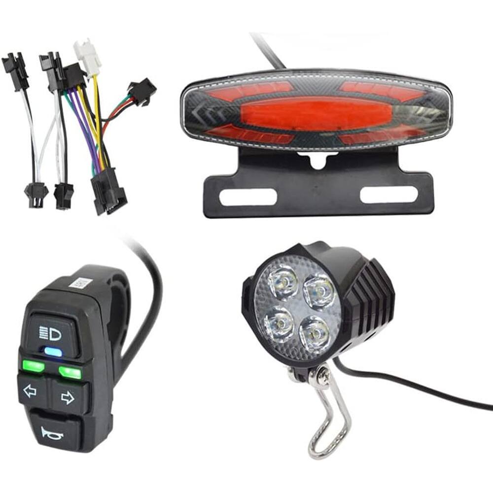 Front. RTMB - Ebike Headlight & Taillight Set, 24–48V LED Front & Rear Lights - Black.