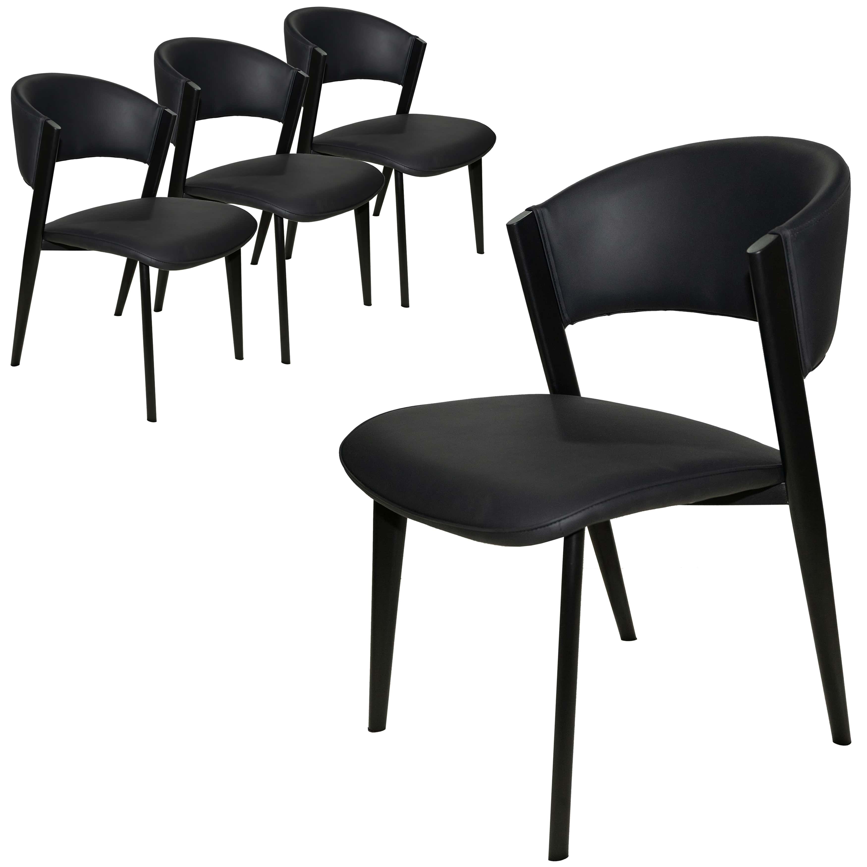Front. LeisureMod - Aspen 4-PCS Modern Leather Dining Room Chair with Padded Cushion Backrest & Assembled Iron Frame - Black.