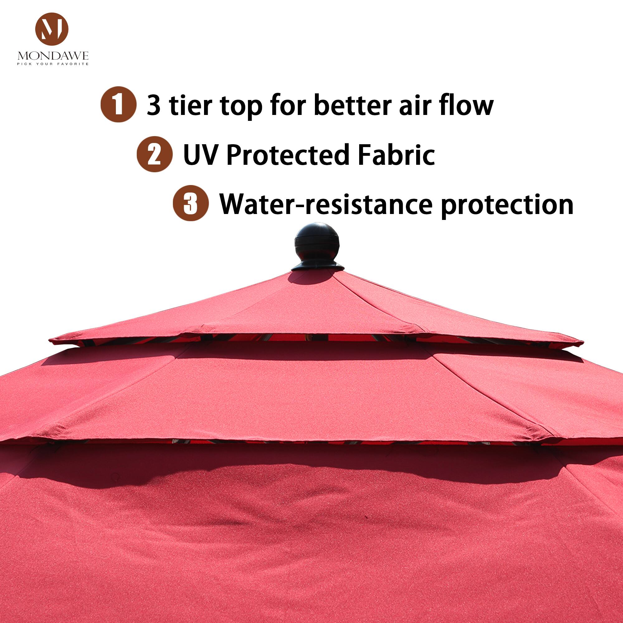 1. 3 tier top for better air flow  
2. UV Protected Fabric  
3. Water-resistance protection