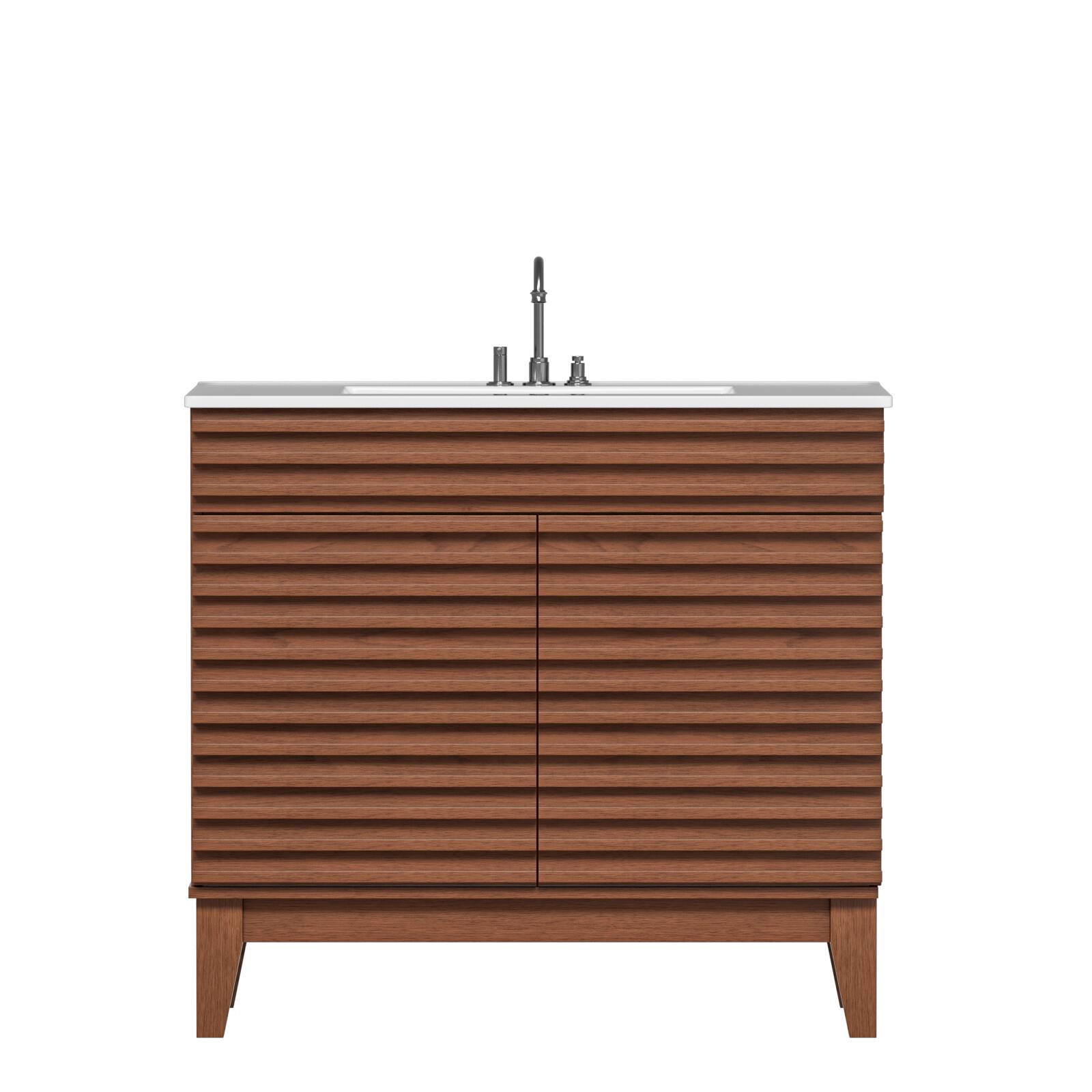 Alt View 5. Roomtec - Roomtec 36-in W Walnut Freestanding Bathroom Vanity with Undermount Ceramic Sink and 2-Level Storage - Walnut.