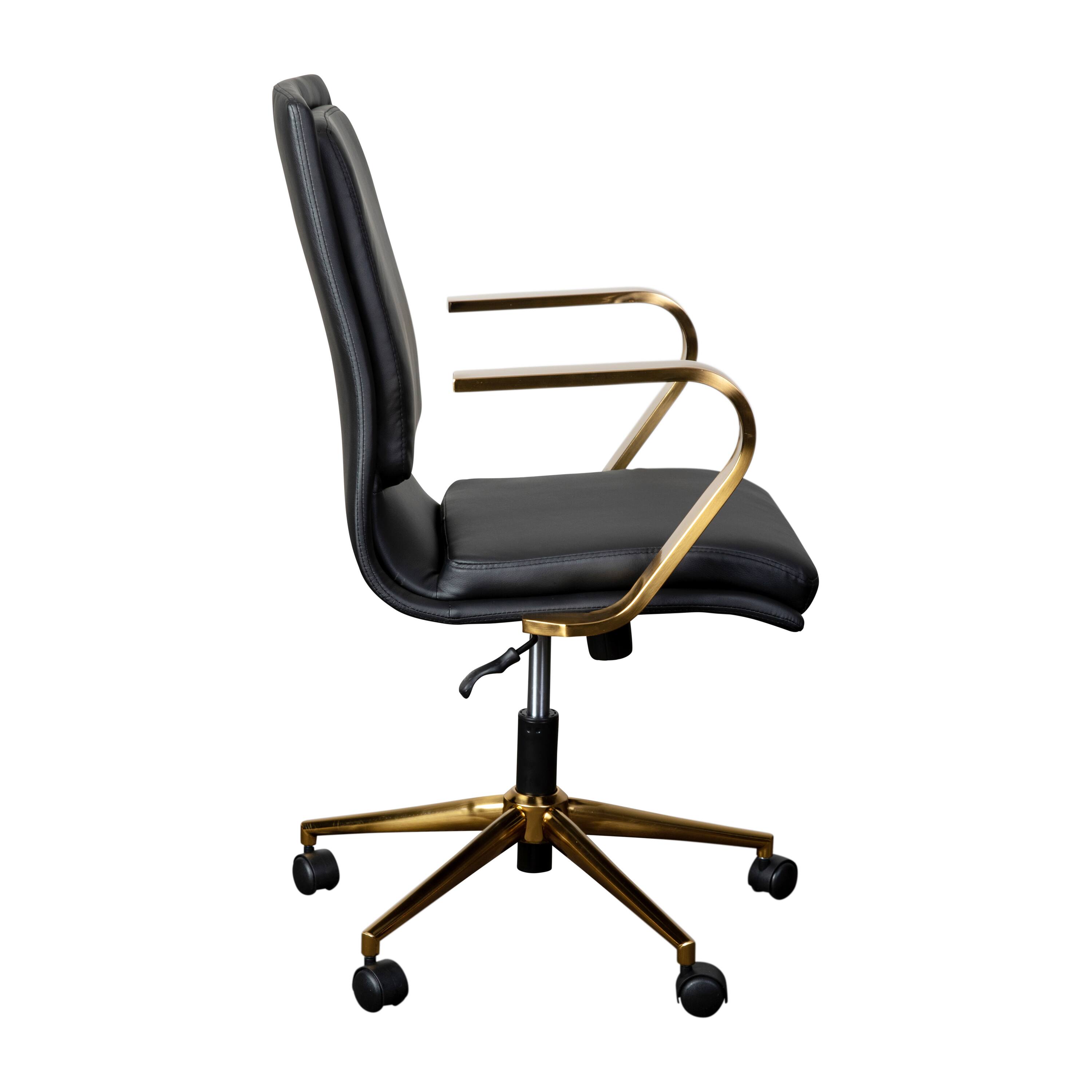 Alt View 8. Emma + Oliver - Ziva Modern Upholstered Mid-Back Home Office Chair with Arms and 5 Star Base - Black LeatherSoft/Gold Frame.