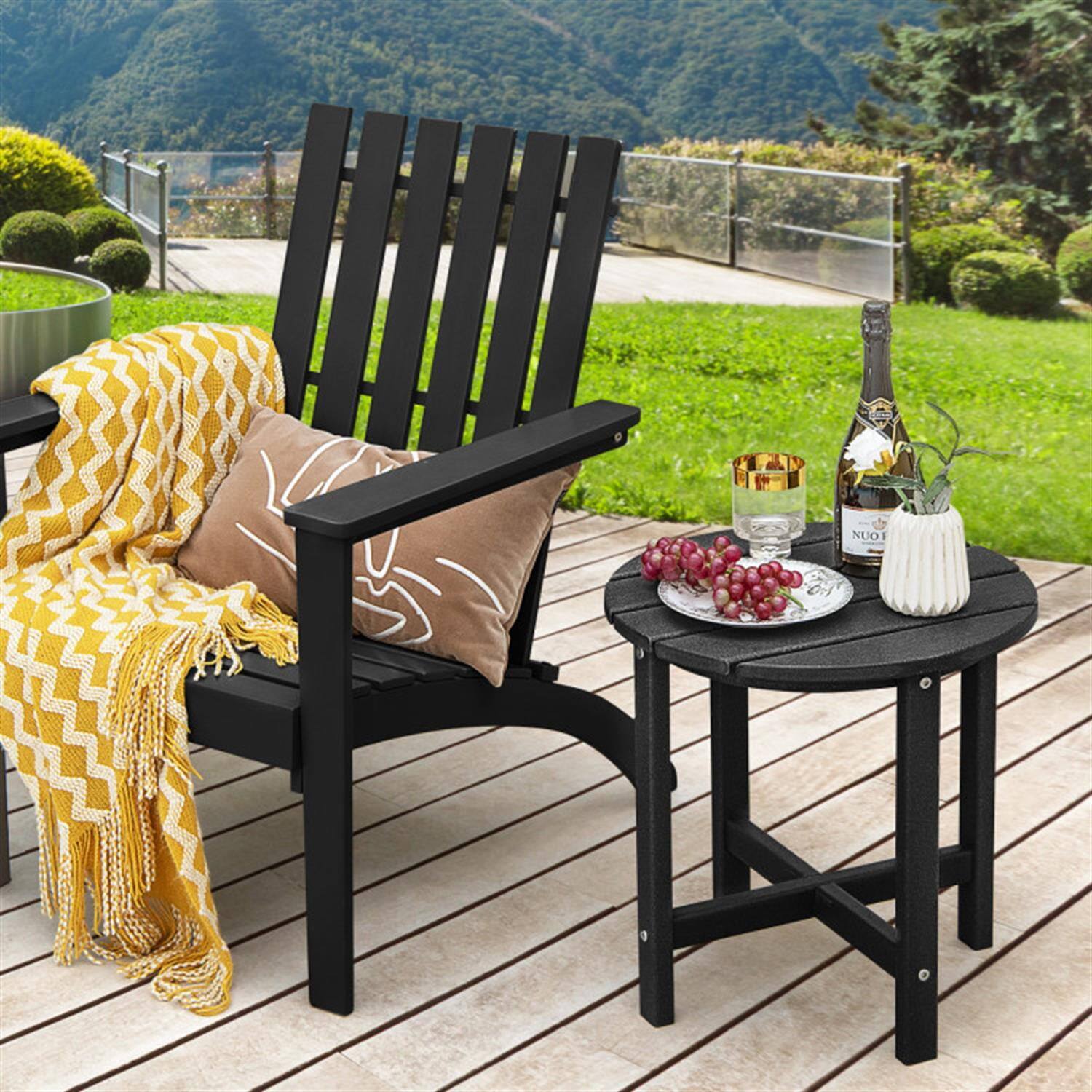 Alt View 5. Pefilos - 18" Round Weather-Resistant Adirondack Outdoor Side Table Set of 2, Small Outside End Table for Garden Yard Patio,door - Black.