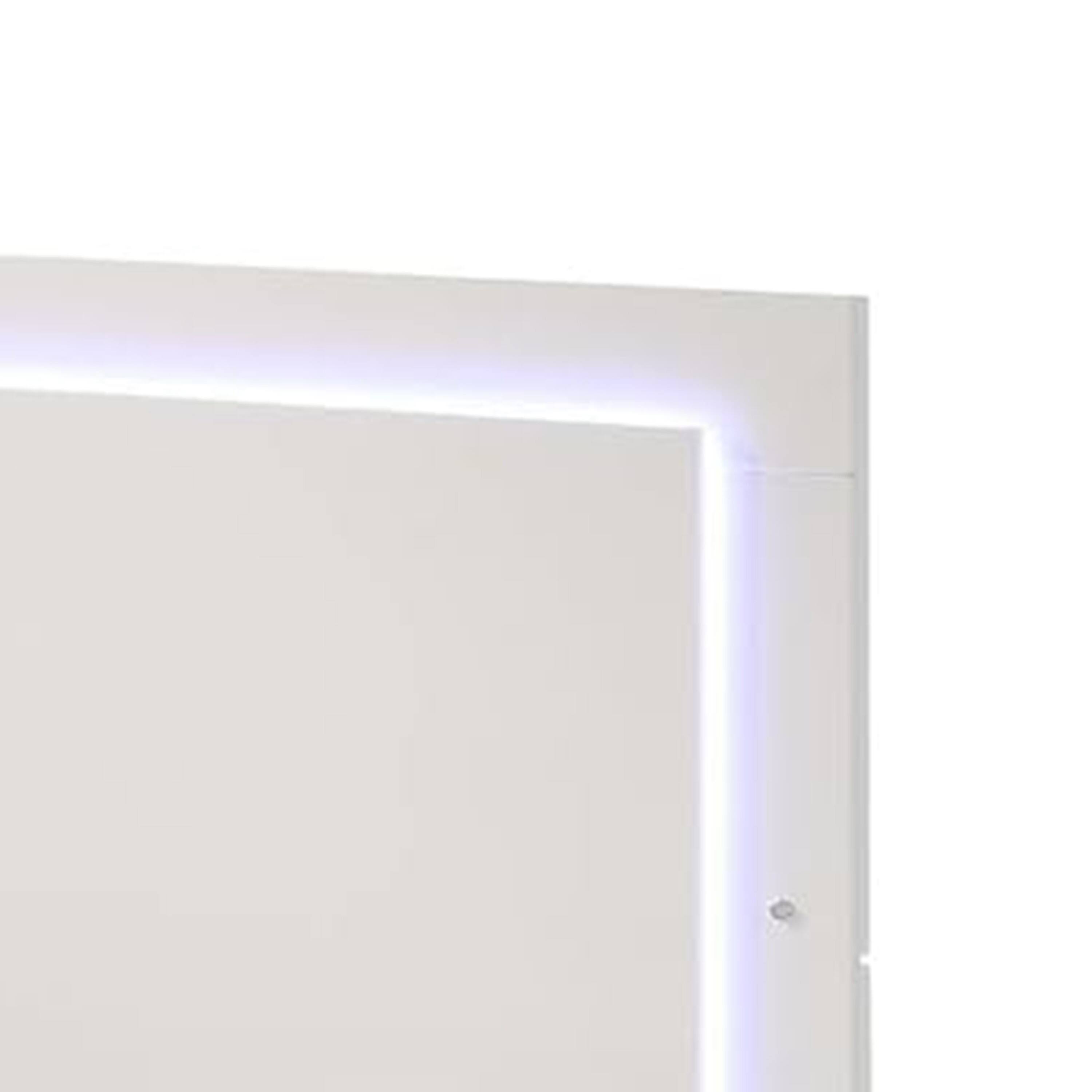 Alt View 2. Manhattan Lane - Suni Queen Size Bed w LED on Headboard, White Wood Frame, Chrome Legs - White, Chrome Silver.