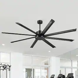 Vaczon - 84" Industrial 8-Blade Aluminum 6-Speed HVLS Commercial Ceiling Fan with DC Motor and Remote Control, No Light - Matte Black