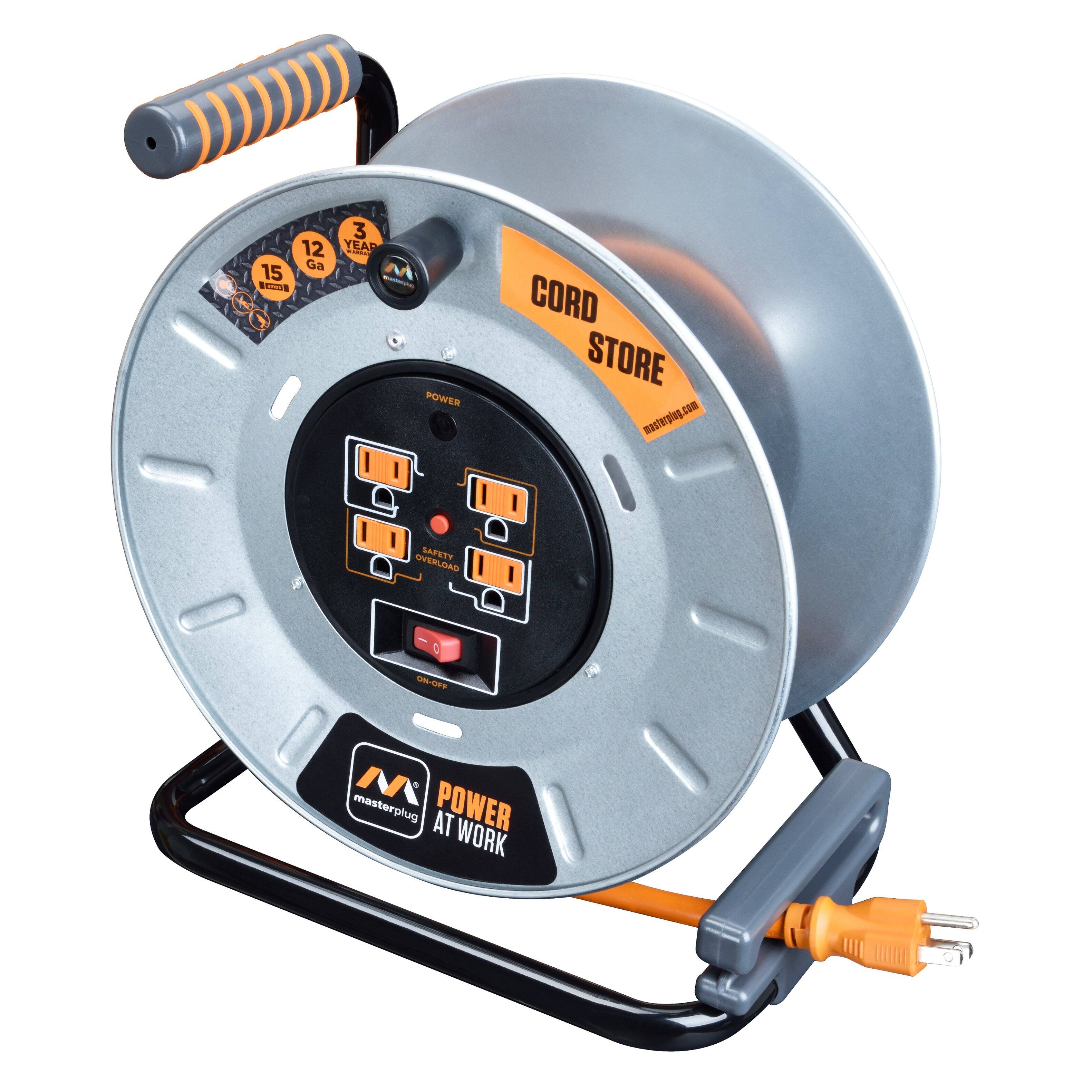 Alt View 12. Masterplug - 1Ft 4 Sockets 15A 12AWG Large Open Metal Reel - Metal & Orange.