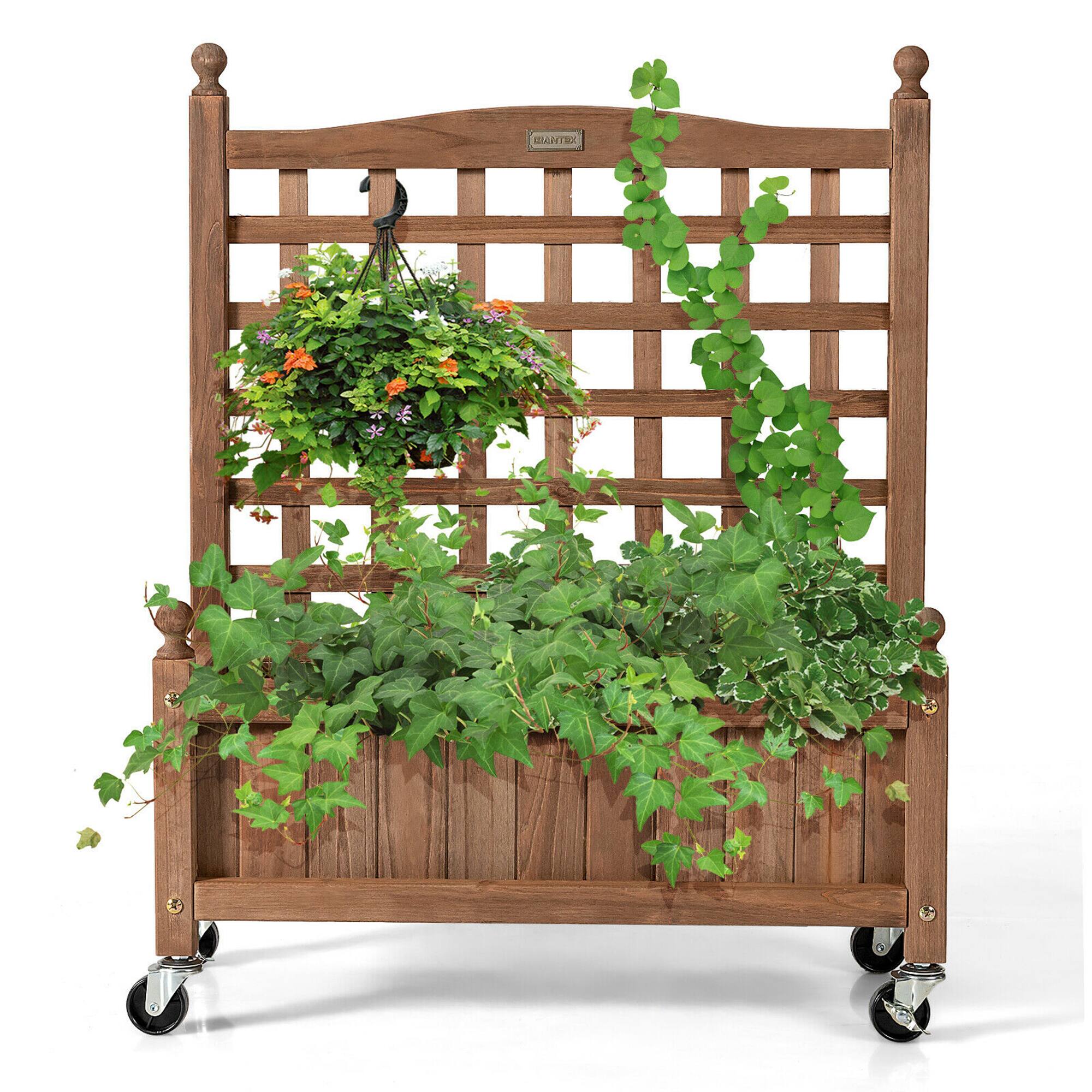 Alt View 7. Gymax - Gymax 2PC 32in Wood Planter Box w/Trellis Mobile Raised Bed for Climbing Plant - Natural.