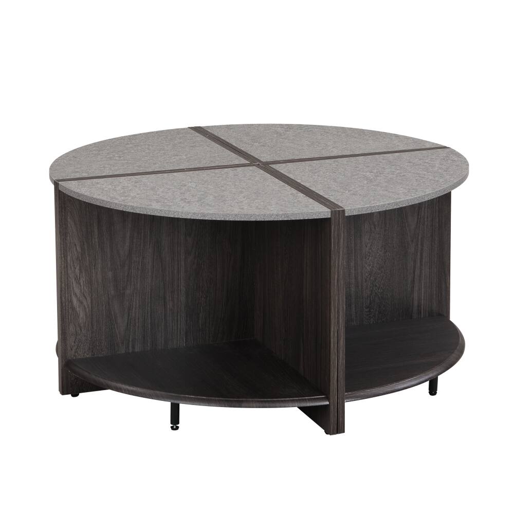Front. Lirago - Round End Table 2-Tier Storage Coffee Table 36.6"D x 36.6"W x 19.3"H for Living Room Garden Easy Assembly Gray - Gray.