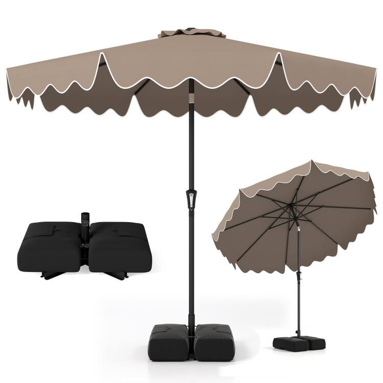 Alt View 4. Mondawe - 9 FT Patio Umbrella with Weighted Base and Sandbags Push Button Tilt - Brown.
