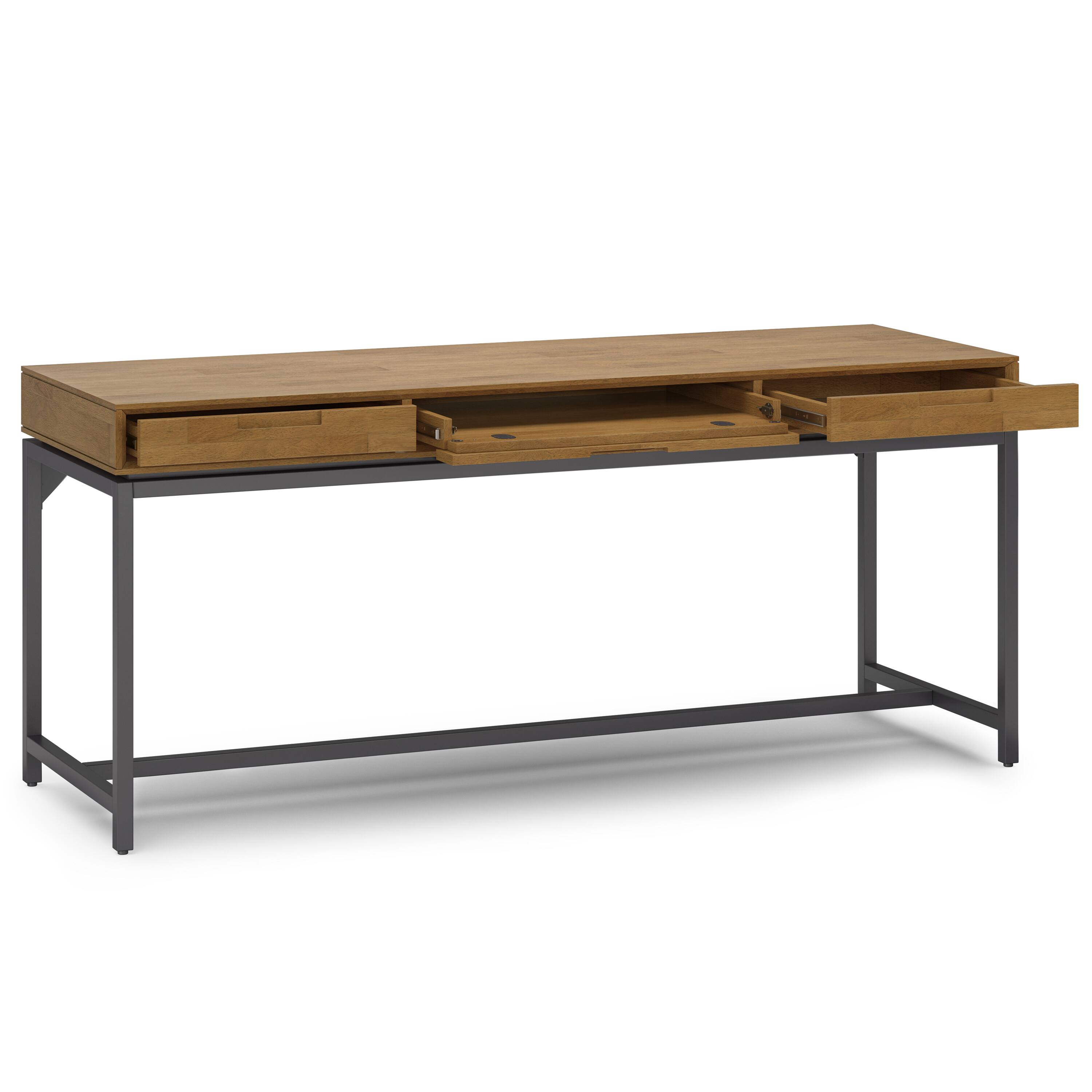 Back. Simpli Home - Banting 72 inch Wide Solid Wood Mid Century Wide Desk in Medium Saddle Brown - Medium Saddle Brown.