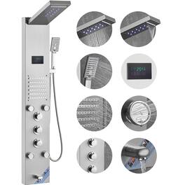 VEVOR - Shower Panel System, 6 Shower Modes, LED & Screen Hydroelectricity Shower Panel Tower,Rainfall,Waterfall, 5 Massage Jets - Silver