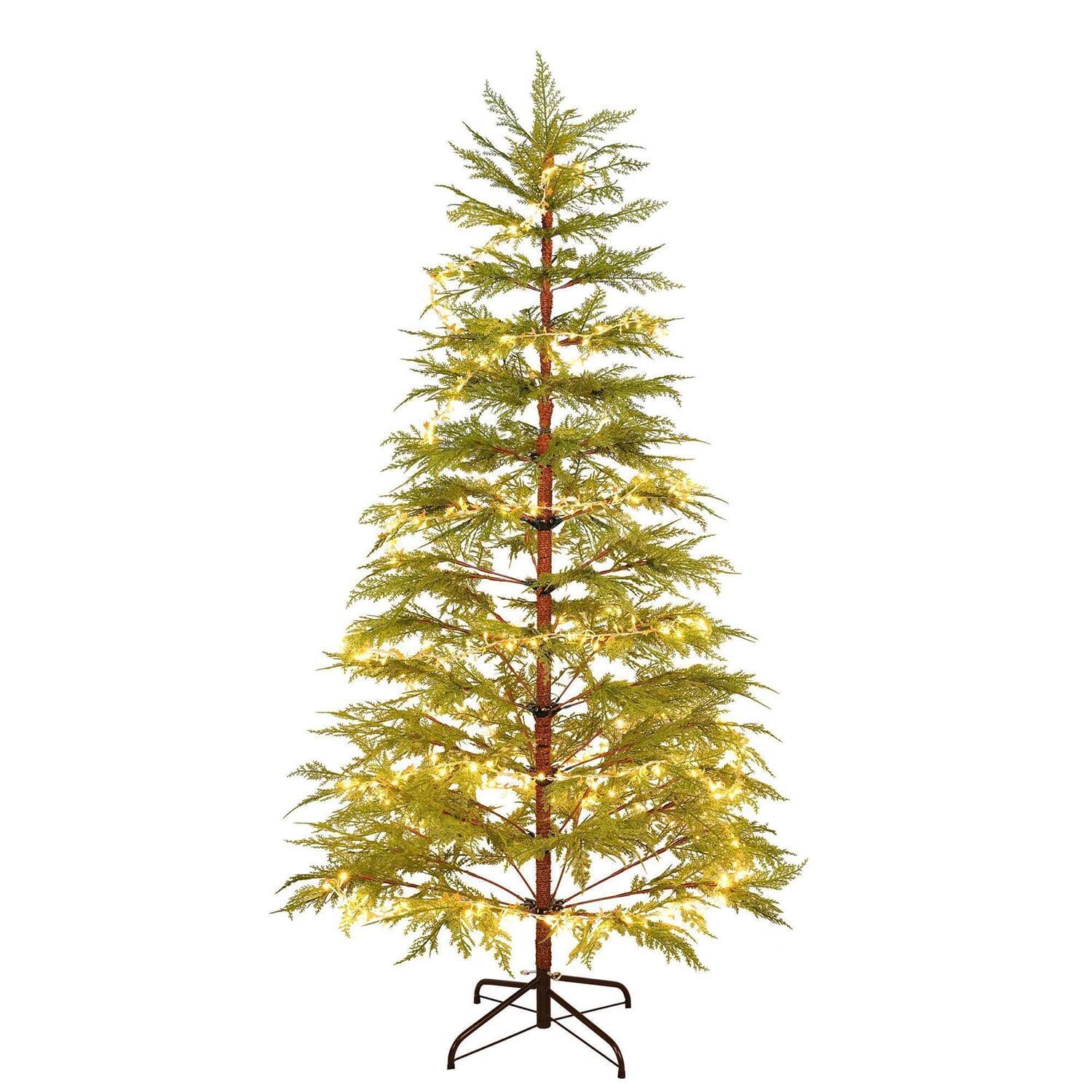 Back. Pefilos - 6-Feet Artificial Christmas Tree with LED Lights & Metal Stand, 612 Branch Tips Decor, Festive Xmas Display - Green.