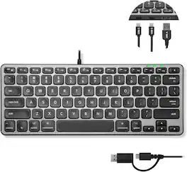 Macally - Wired Keyboard for Mac with USB Hub (2X USBC / 1x USBA) - Small Apple Key Board with 2 in 1 USB - Black