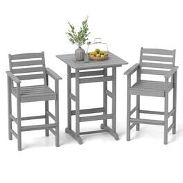 Costway - 3-Piece Patio HDPE Bar Set Armchairs with Square High-Top Table Footrest Backrest - Gray