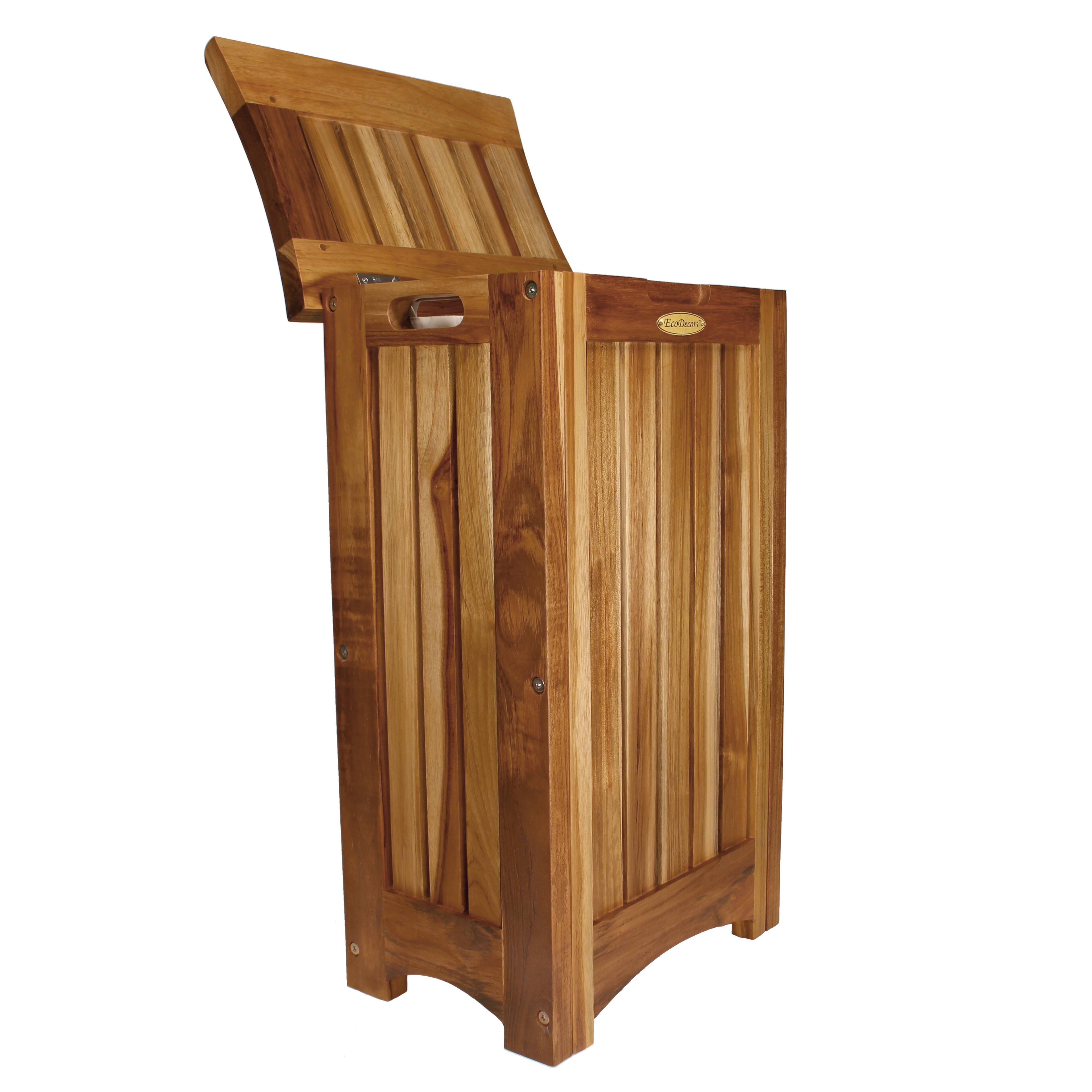 Left. EcoDecors - EcoDecors® Eleganto® 24"Teak Wood Compact Double Laundry Storage Hamper with Removable Bags in EarthyTeak Finish - EarthyTeak.