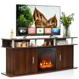 Gymax - 63'' Fireplace TV Stand W/18'' 1400W Electric Fireplace up to 70'' - Brown