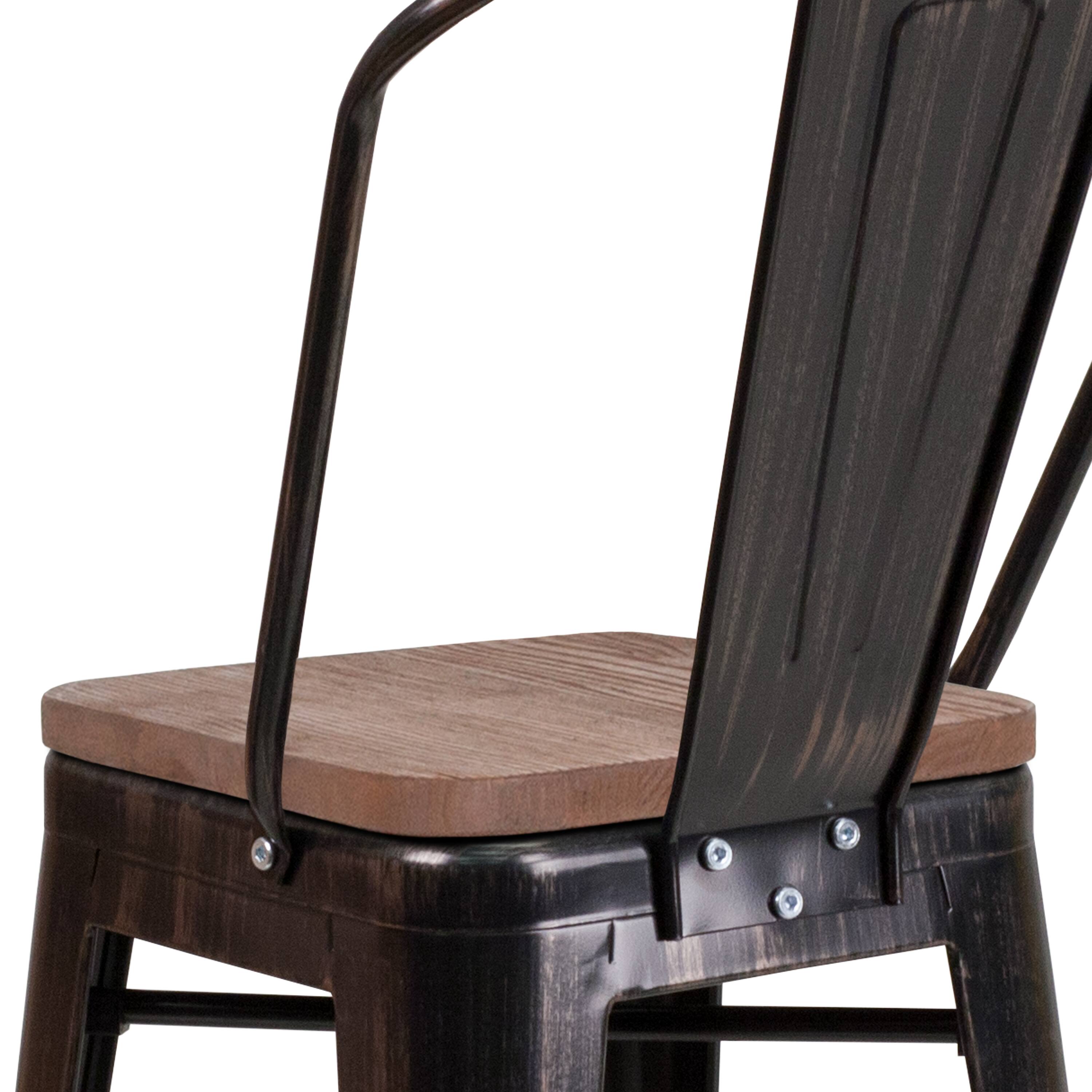 Alt View 9. Emma + Oliver - 24"H Metal Counter Height Stool with Back and Square Wood Seat - Black-Antique Gold.