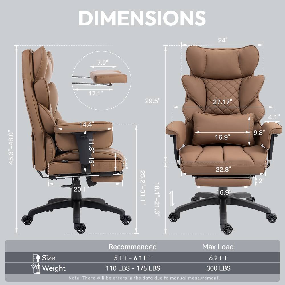 DIMENSIONS  
24"  
7.9"  
17.1"  
29.5"  
27.17"  
45.3"-48.0"  
14.4"  
11.8"-15"  
20.1"  
4.3"  
25.2"-31.1"  
18.1"-21.3"  
.3"  
16.9"  
22.8"  
6.9"  
4.1"  
9.8"  

Recommended Max Load Size  
5 FT - 6.1 FT  
6.2 FT  

Weight  
110 LBS - 175 LBS  
300 LBS  

Note: There will be errors in the data due to manual measurement.