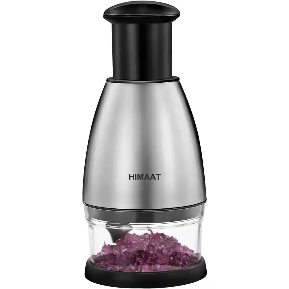 PARKER SLATER - Stainless Steel Manual Hand Chopper, Quick Vegetable Dicer for Onions, Garlic, Nuts, Salad, Herbs, Kitchen Gadget - Silver