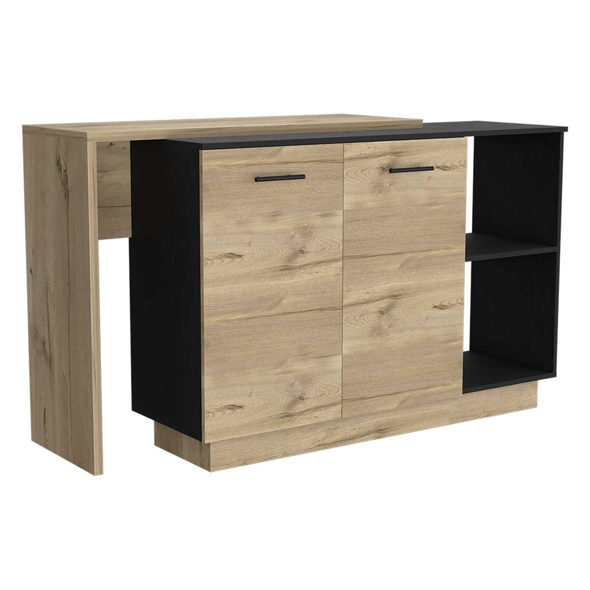 Alt View 2. Loheer - Loheer Black and Light Oak Kitchen Island with Storage Double Door Cabinets and Shelves - Black and Light Oak.