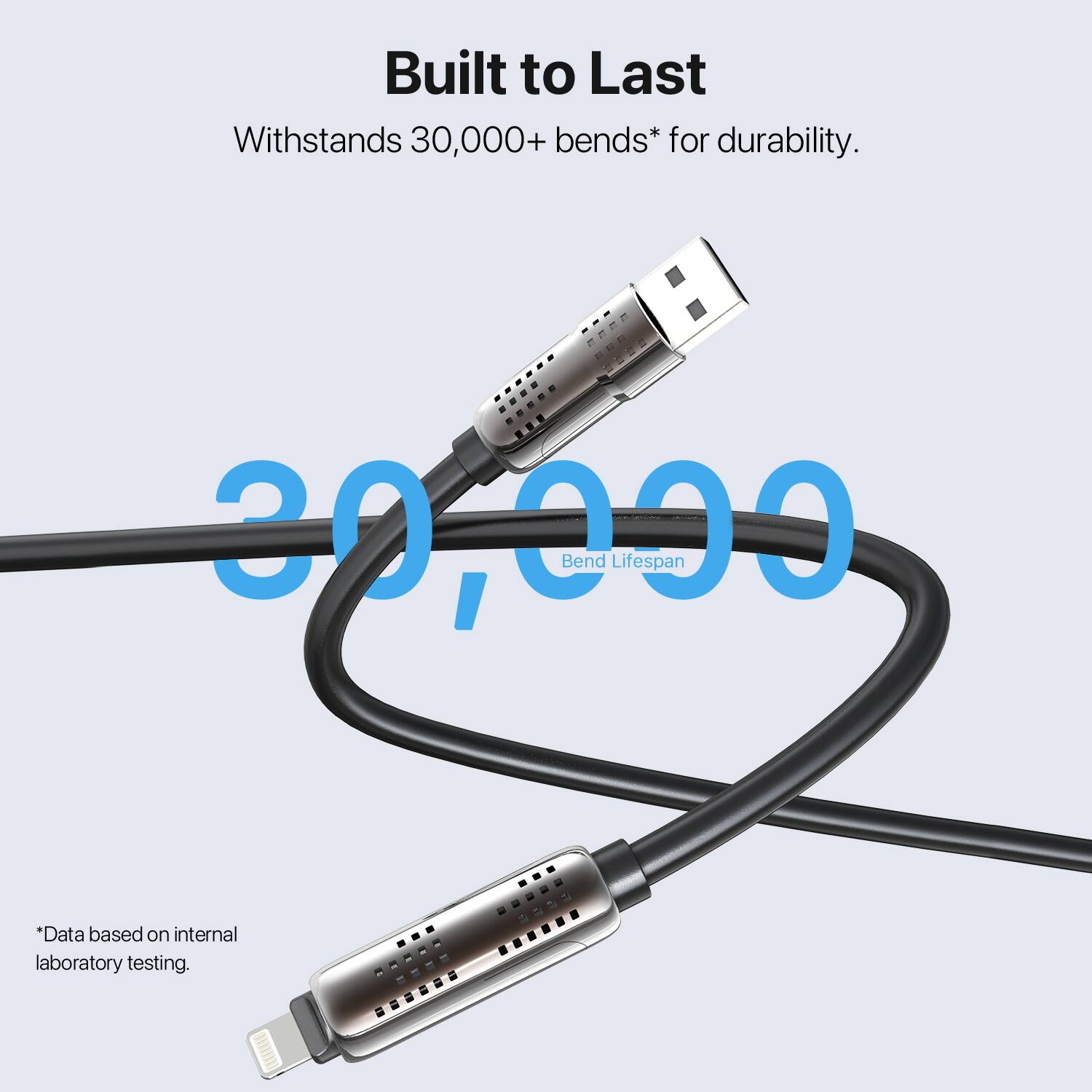 Built to Last  
Withstands 30,000+ bends* for durability.  

30,000  
Bend Lifespan  

*Data based on internal laboratory testing.