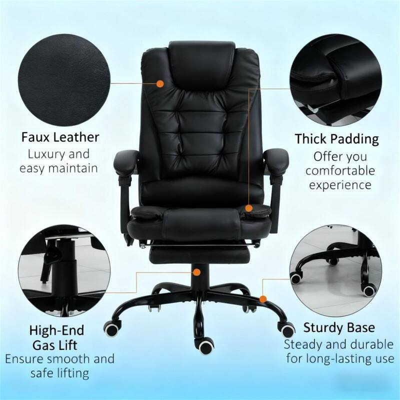 Faux Leather: Luxury and easy maintain  
Thick Padding: Offer you comfortable experience  
High-End Gas Lift: Ensure smooth and safe lifting  
Sturdy Base: Steady and durable for long-lasting use