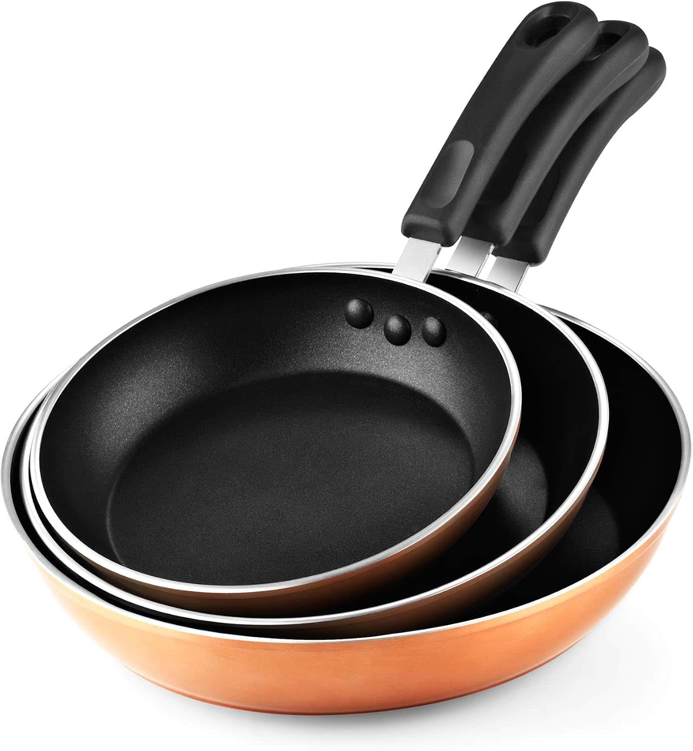 Cook N Home - Nonstick Frying Pan Skillet, 8,9.5, 12-Inch, 3-Piece Set Sauté Fry Pan Omelet Egg Pan Induction - Copper