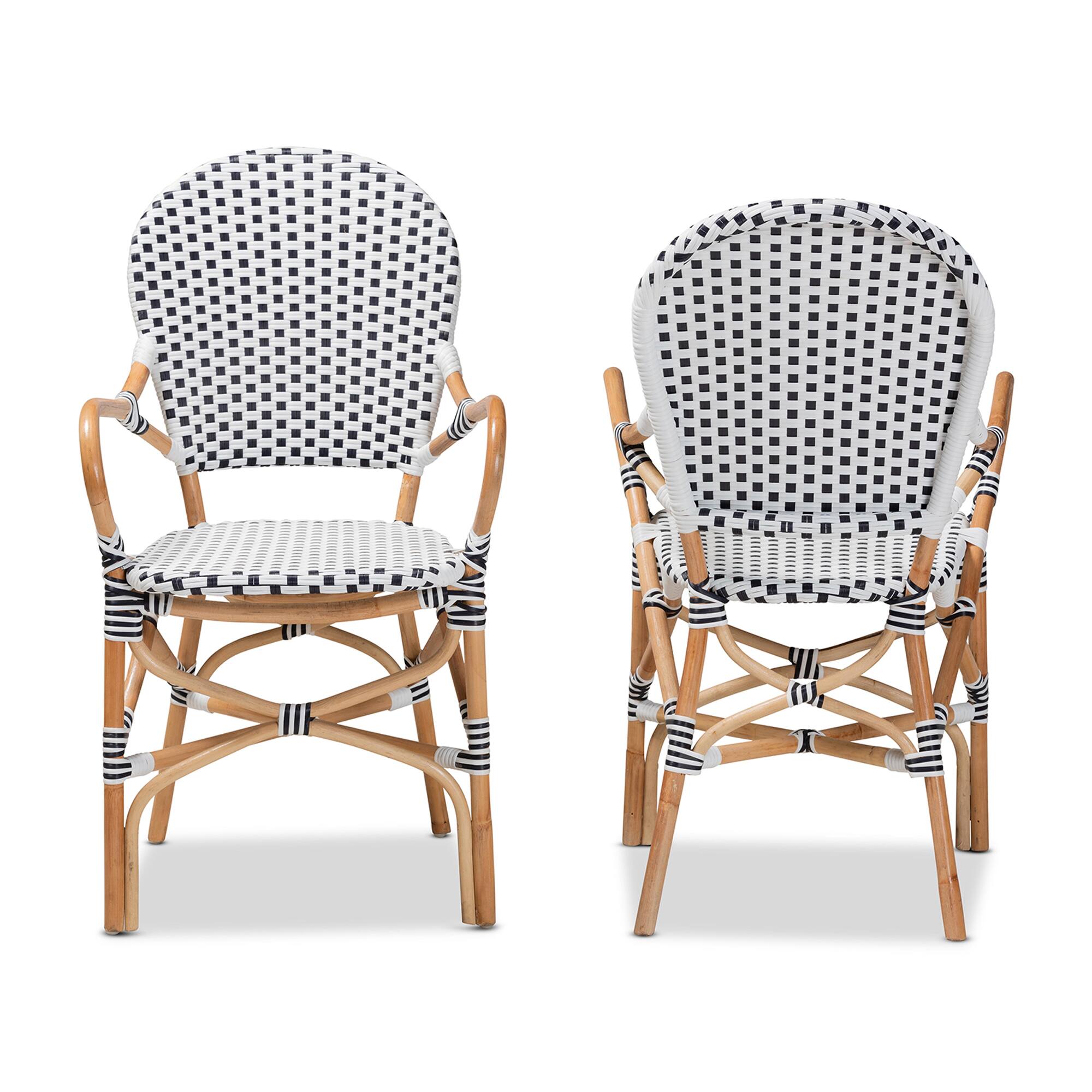 Angle. bali & pari - Naila French and Weaving and Rattan 2-Piece Indoor and Outdoor Bistro Chair Set - Black/White/Brown.