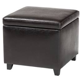 Baxton Studio - Full Leather Small Storage Cube Ottoman - Dark Brown