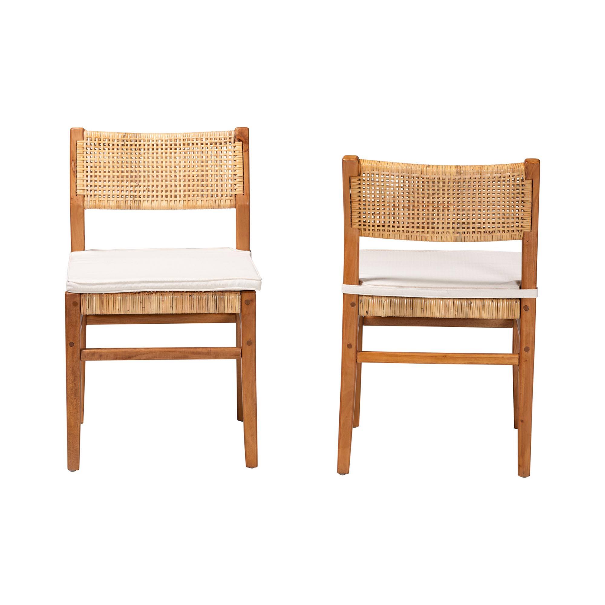 Angle. bali & pari - Chatura Natural Rattan and Mahogany Wood 2-Piece Dining Side Chair Set – Handwoven Wicker Dining Chair with Angled Back - Light Honey/Honey.