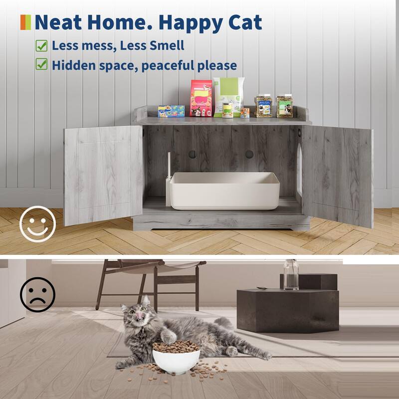 Neat Home. Happy Cat

- Less mess, Less Smell
- Hidden space, peaceful please