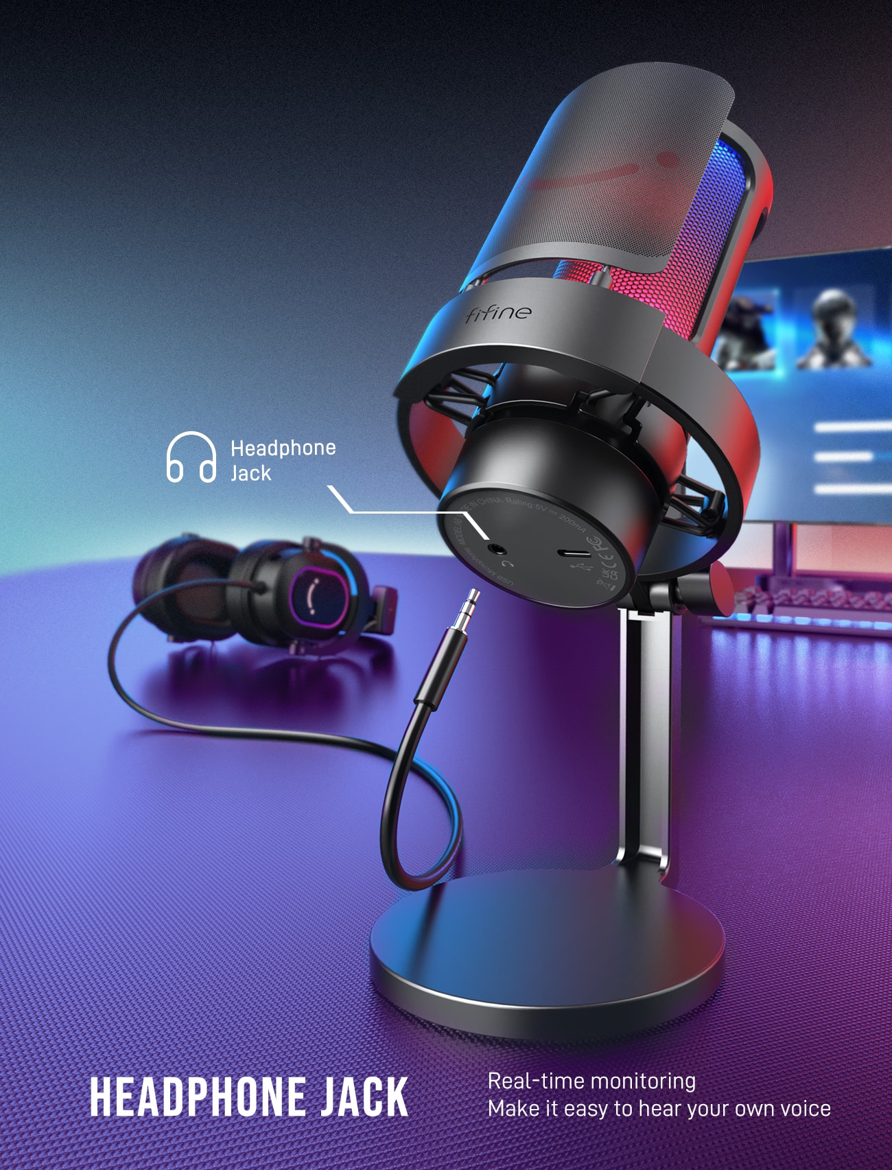 Headphone Jack - Real-time monitoring, make it easy to hear your own voice.