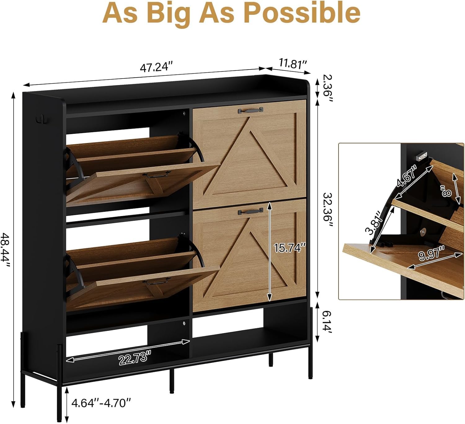 As Big As Possible

- 47.24"
- 11.81"
- 2.36"
- 48.44"
- 15.74"
- 32.36"
- 4.67"
- 8
- 3.81"
- 9.97"
- 22.73"
- 6.14"
- 4.64"-4.70"