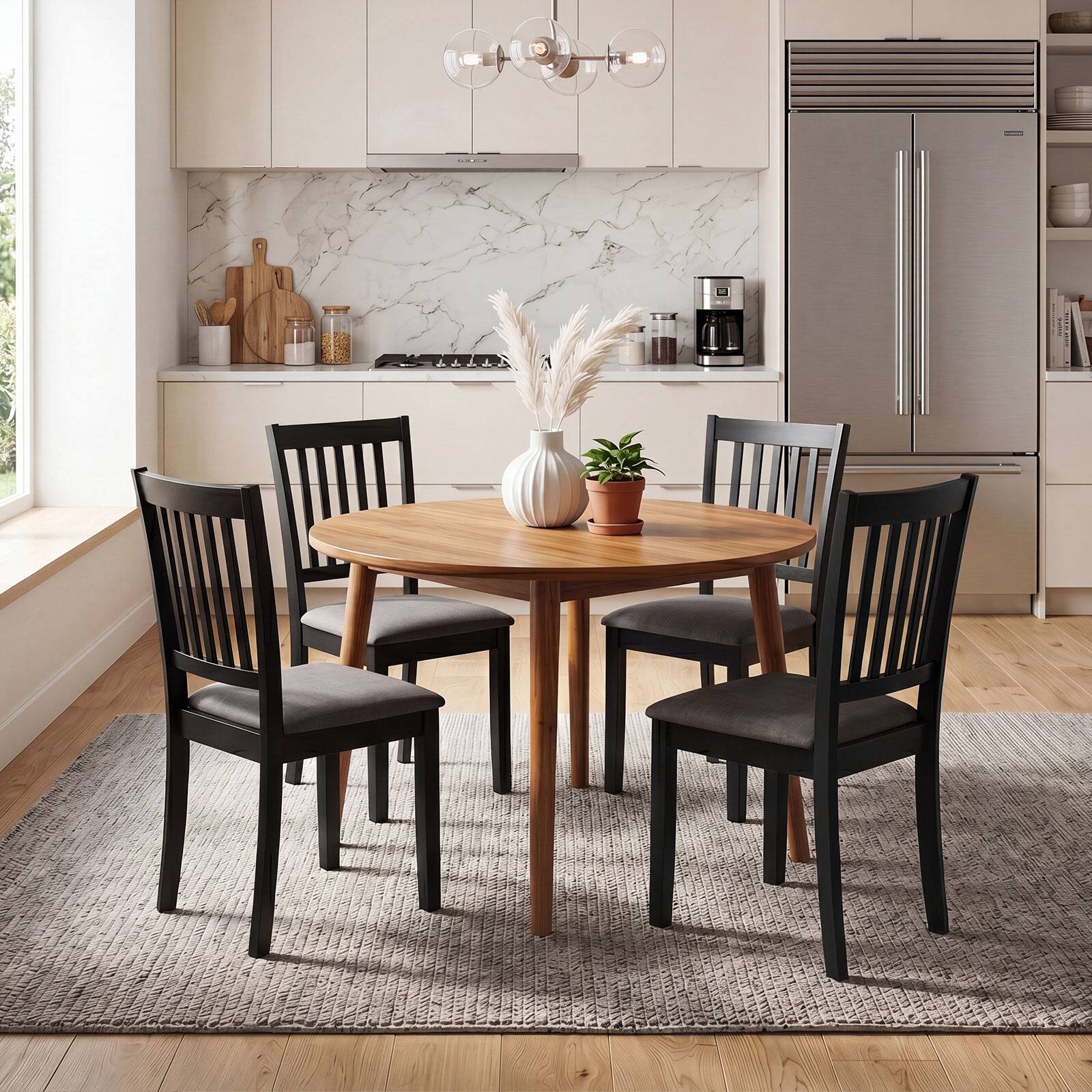 Alt View 3. Gymax - Gymax Set of 4 Wooden Dining Chairs Upholstered Kitchen Chairs w/ Rubber Wood Frame Black - Black.