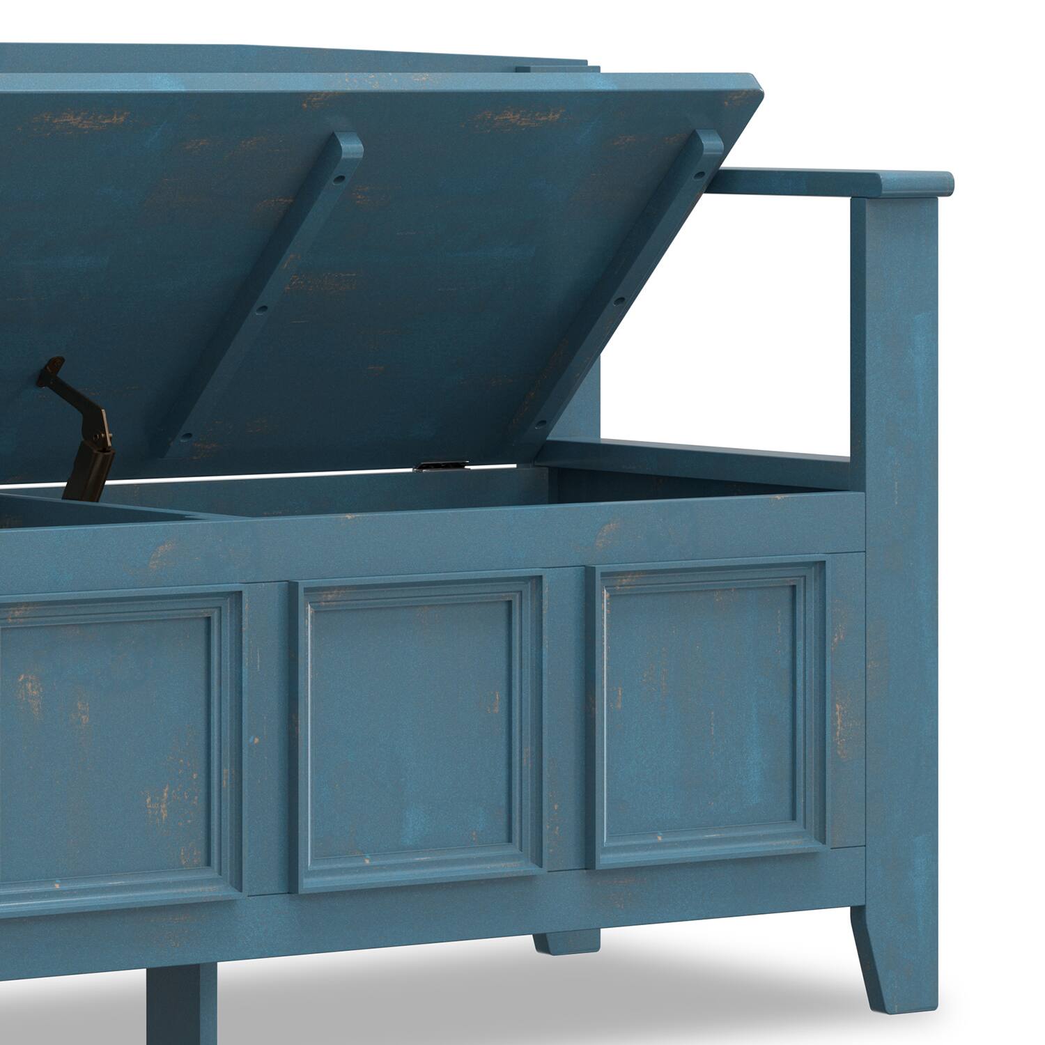 Alt View 4. Simpli Home - Amherst 48 inch Wide Solid Wood Transitional Entryway Bench in Distressed Coastal Blue - Distressed Coastal Blue.
