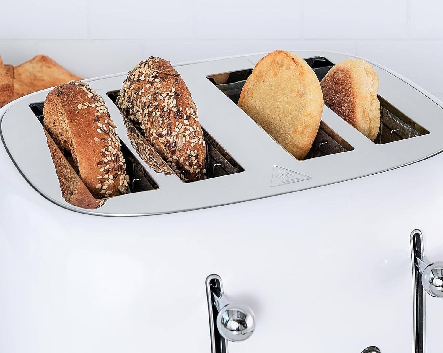 Alt View 3. FINEAK - Modern White 4-Slice Toaster with Extra-Wide Slots & 6 Settings - White.