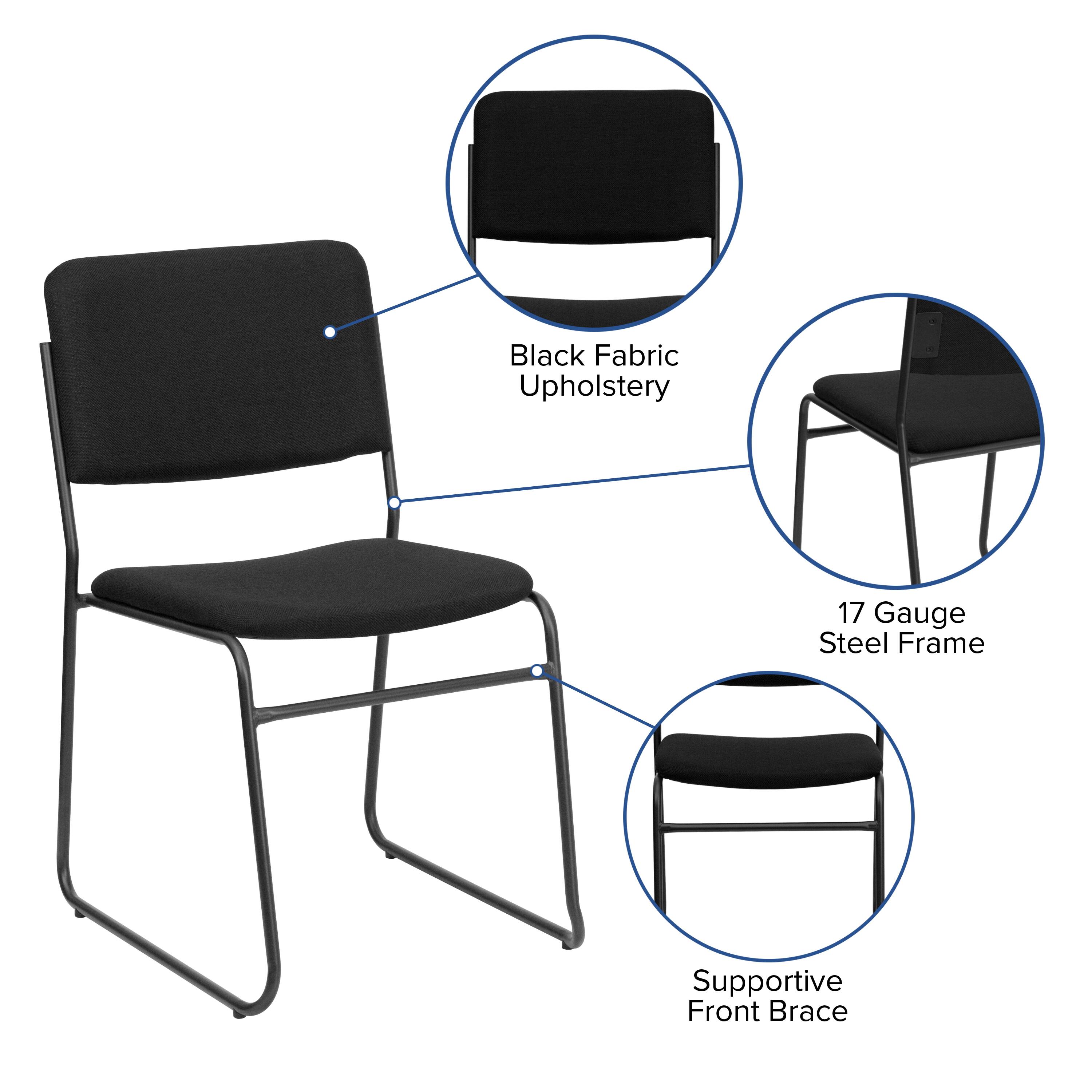 Black Fabric Upholstery  
17 Gauge Steel Frame  
Supportive Front Brace