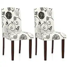 Costway - Wooden Dining Chair Set of 2 with Rubber Wood Legs Padded Seat S Springs, Kitchen - Beige