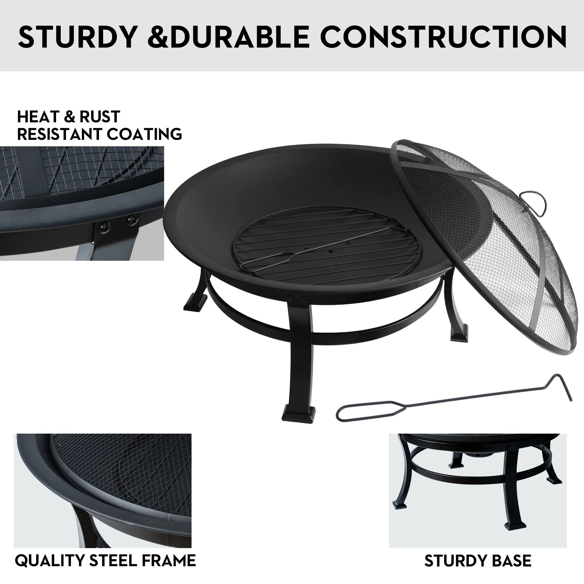 Sturdy & Durable Construction: Heat & Rust Resistant Coating Quality Steel Frame Sturdy Base