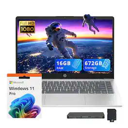 HP - 14" FHD Laptop,Intel Core i5-1334U,16GB RAM,512GB SSD+160GB Dock Set,Intel Iris Xe Graphics,Copilot,Win 11 Pro - Silver