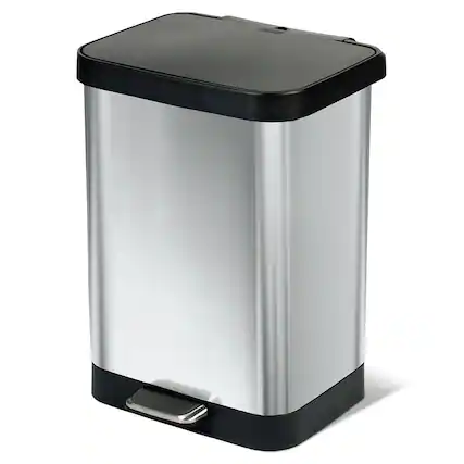 Front. Glad - Glad Step Trash Can, Soft Close Lid Bin with Odor Protection, 13 Gal, Stainless - SS.