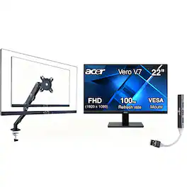 Acer - Vero V227Q H 22" FHD VA Monitor, AMD FreeSync, HDMI, (UM.WV7AA.H01) w/DKZ Hub & Ergoflexy Single Mount Arm - Black