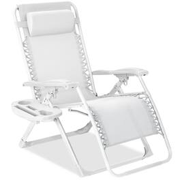 Best Choice Products - Monochromatic Zero Gravity Chair, Folding Patio Recliner w/Side Tray, Headrest - Snow