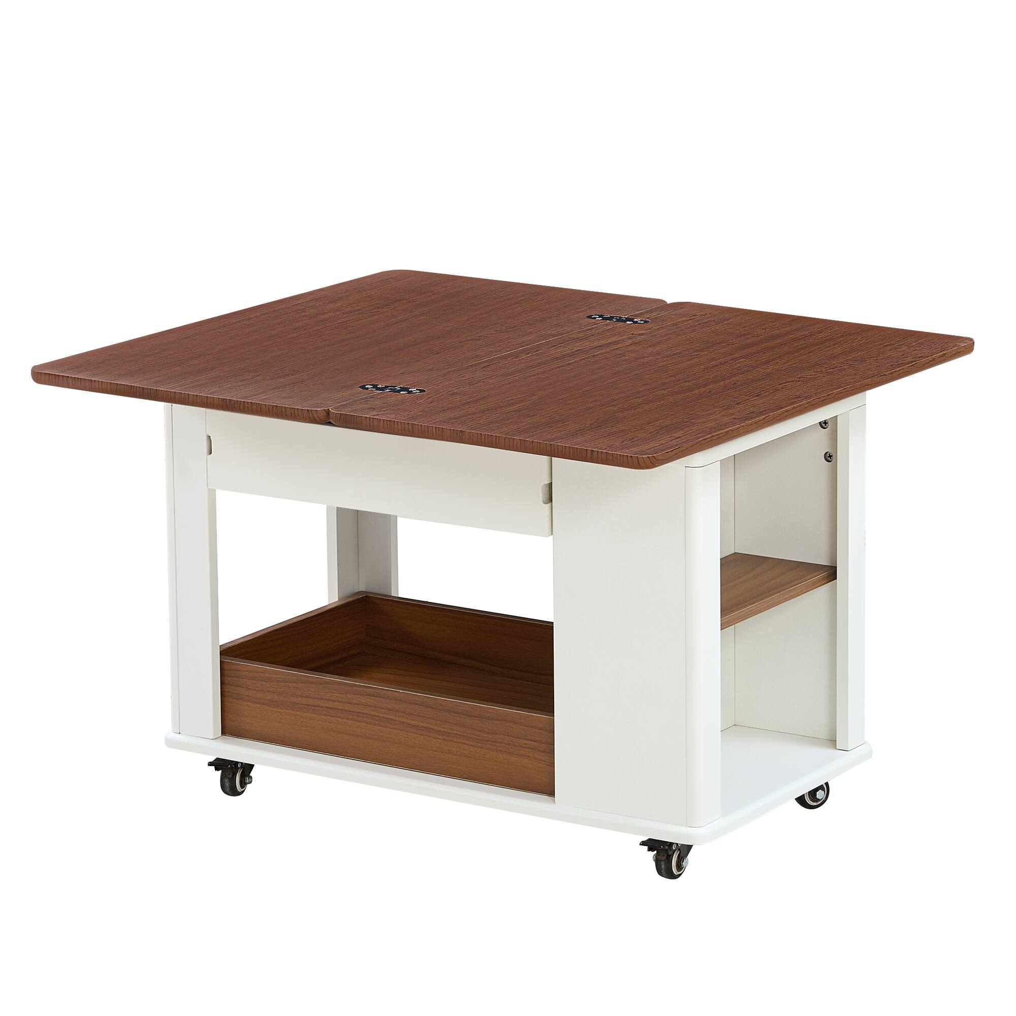 Alt View 5. Bestier - 27.6 Inch Modern Multi Function Coffee Table or Side Table with Foldable Top Casters and Multi Tier Storage - White.