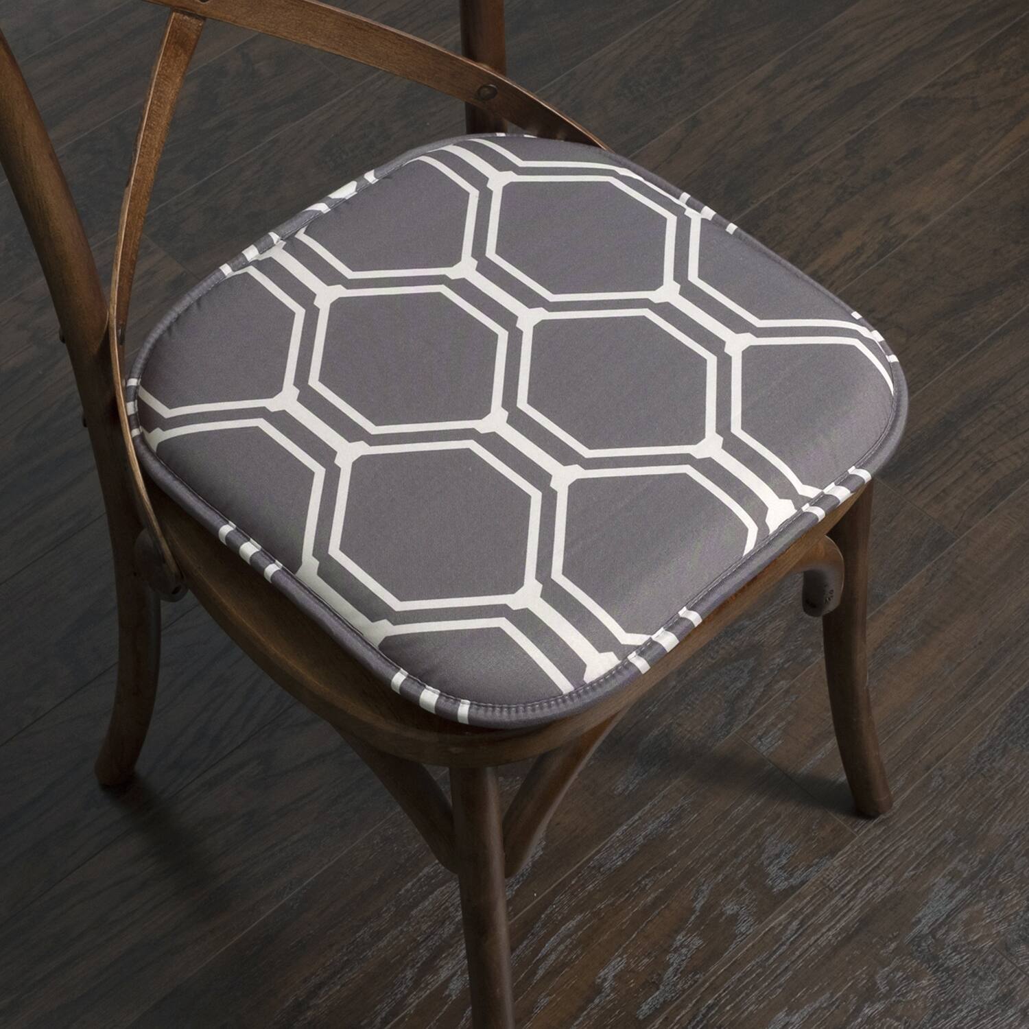 Left. Sweet Home Collection - Mirage Hexagonal Memory Foam No Slip Back 16" x 16" Chair Pad Cushion, 4-Pack - Grey/White.