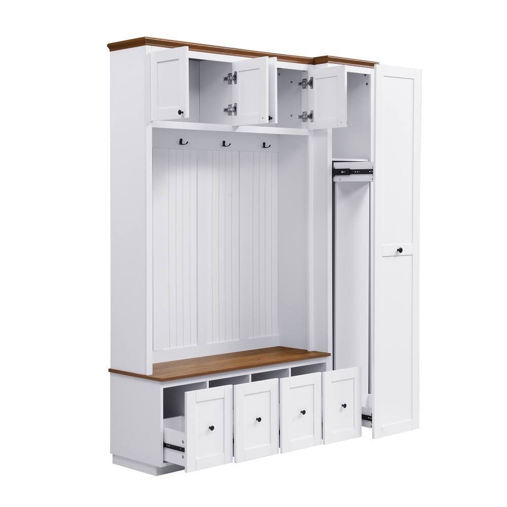 Alt View 8. Loheer - Loheer White Hall Tree with Storage Bench Farmhouse Coat Rack 78.7 Inch - White.