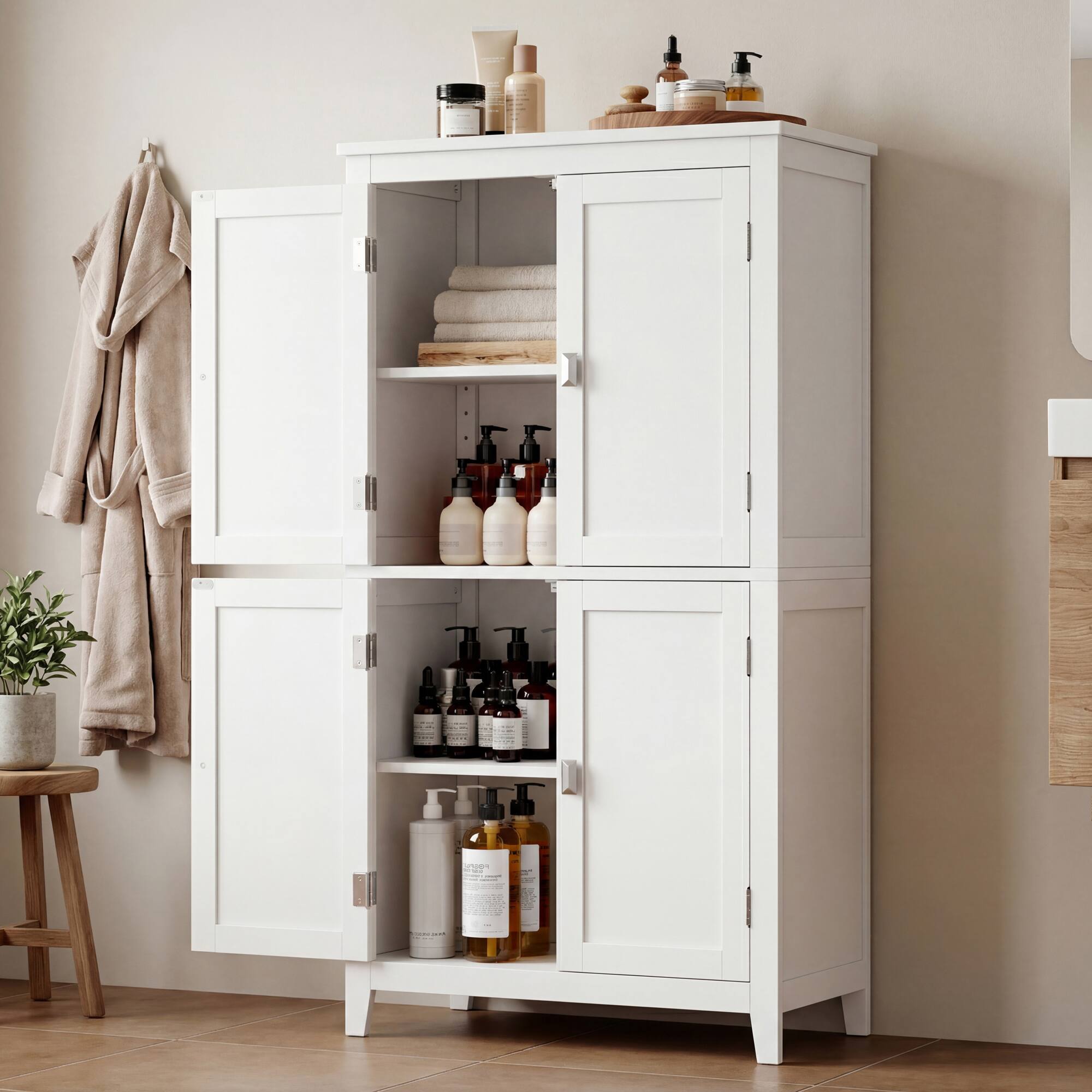 Alt View 1. Songmics Home - Bathroom Floor Storage Cabinet, Bathroom Storage Unit, Cabinet with Doors, Adjustable Shelves, 11.8 x 23.6 x 43.3 Inches - White.