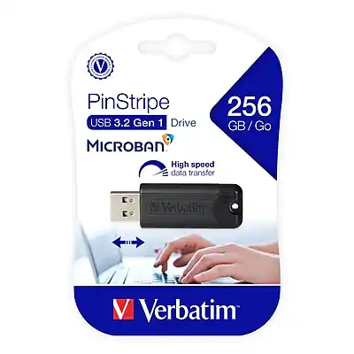 PinStripe
USB 3.2 Gen 1 Drive
256 GB / Go
MICROBAN
High speed data transfer
Verbatim