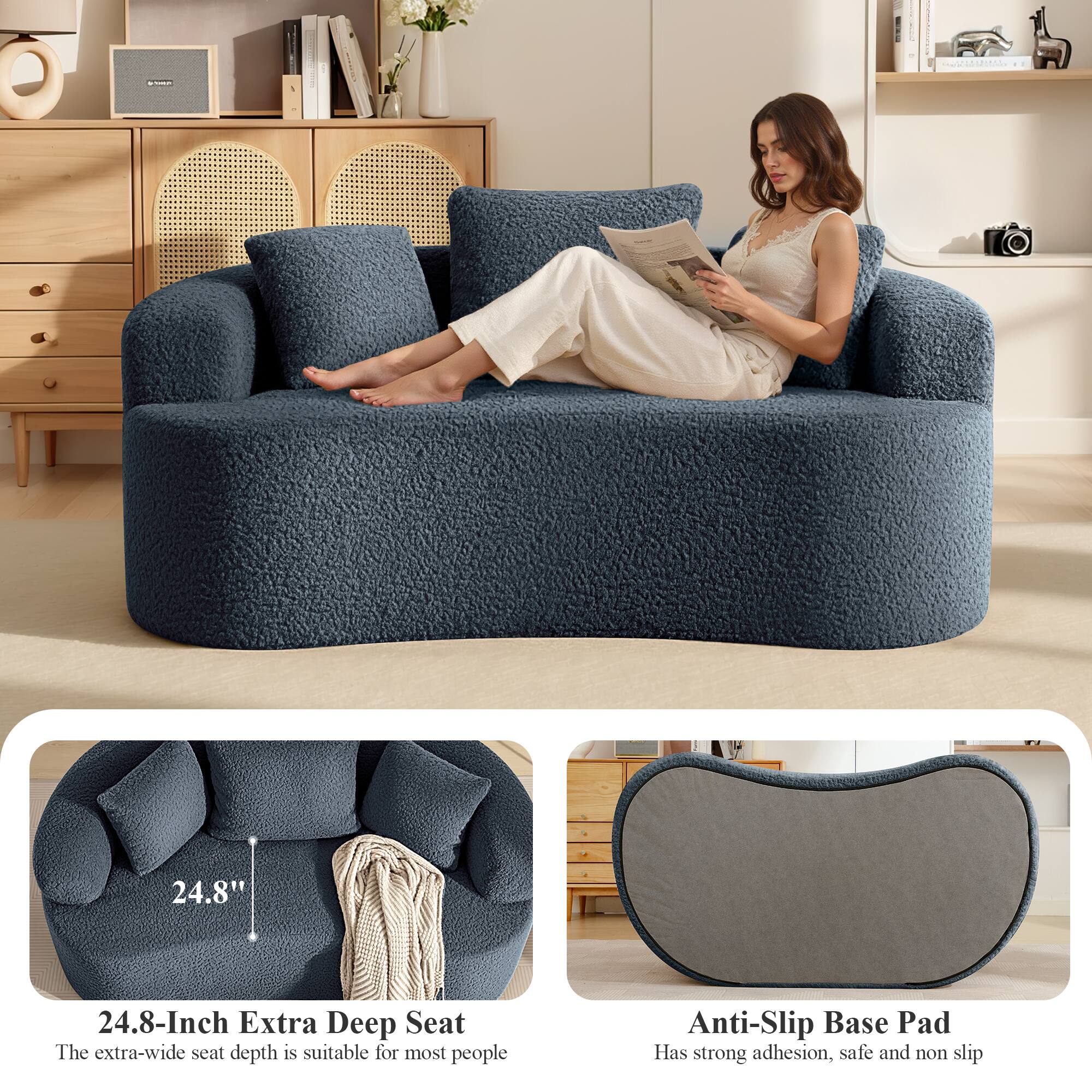 - 24.8" 24.8-Inch Extra Deep Seat
  The extra-wide seat depth is suitable for most people

- Anti-Slip Base Pad
  Has strong adhesion, safe and non slip