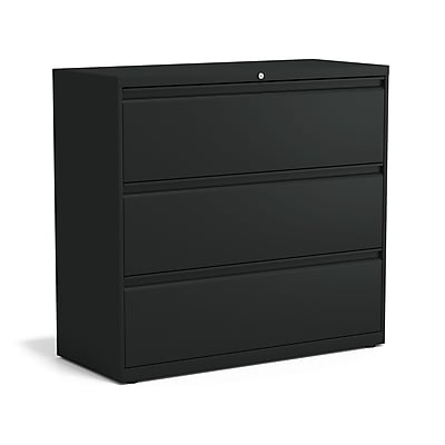 Front. Staples - HL8000 Commercial 3-Drawer Lateral File Cabinet, Locking, Letter/Legal, Black, 42"W (23202D) - Black.