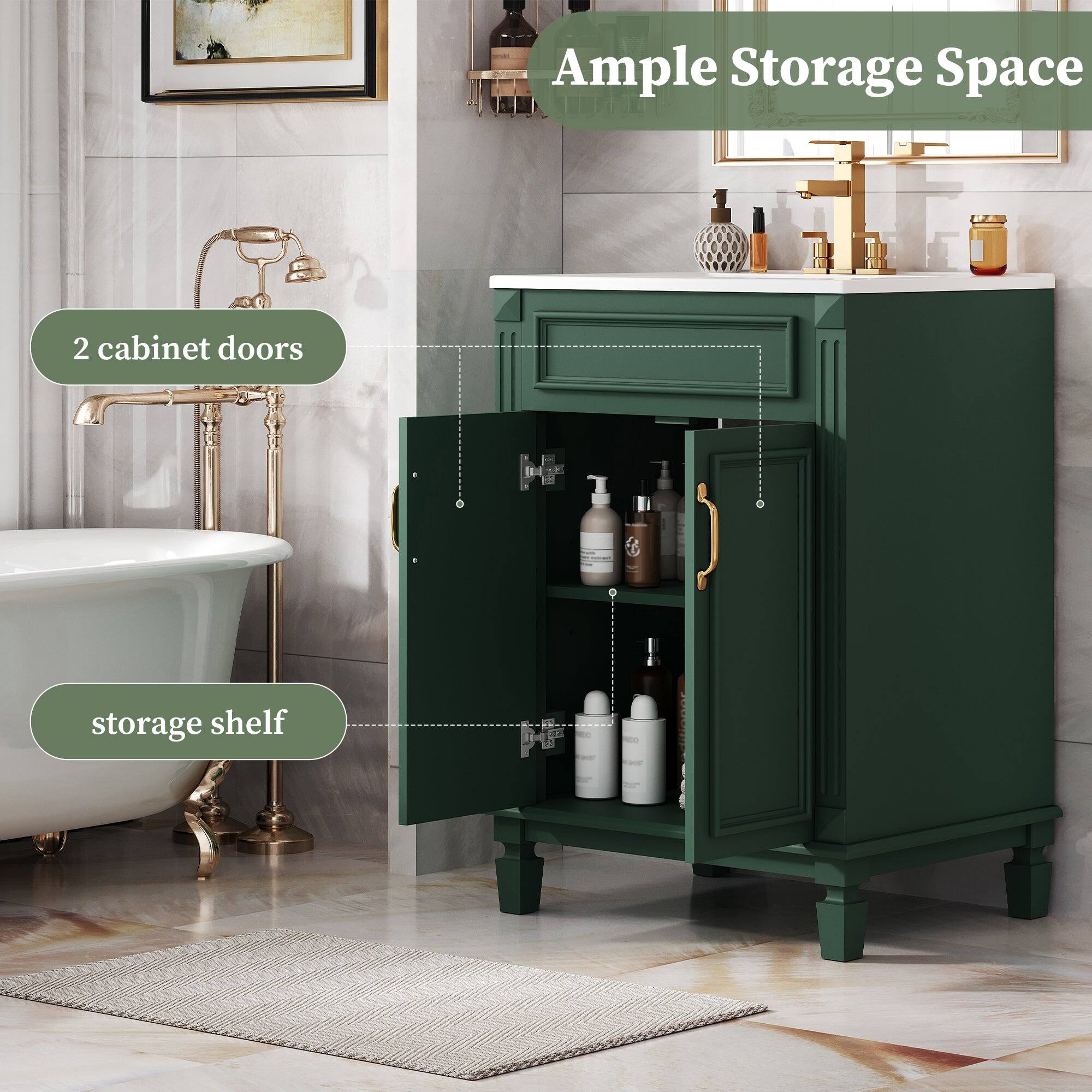Ample Storage Space  
2 cabinet doors  
storage shelf